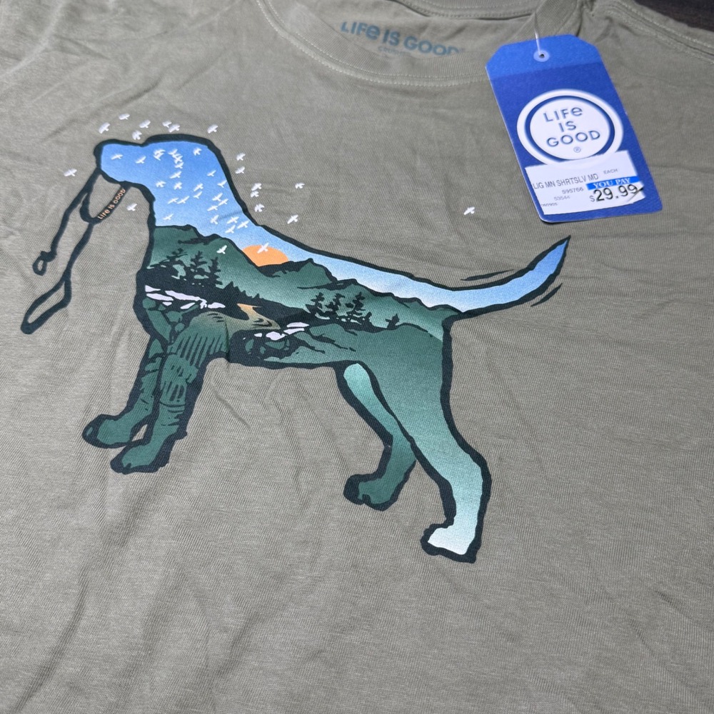 Life is Good Crusher Tee Dog Nature Graphic Short Sleeve Olive Green Men's M - Picture 2 of 3